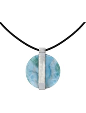 Schmuck Les Poulettes - Halsketten Schnur Schwarz Leder runde hängende Larimar und Silberrute