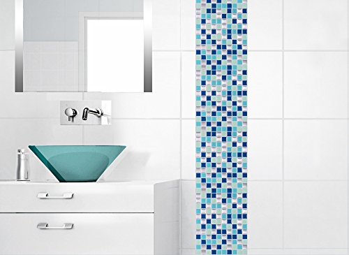 4er Pack 25,3 x 25,3 cm Wandaro 3D Fliesenaufkleber W3329 große Auswahl für Küche Bad Fliesenfolie selbstklebend Wandaufkleber blau türkis silber Design 2 - 5