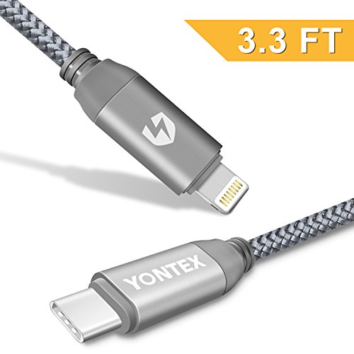 1M USB-C auf Lightning Kabel Laden und Sync Datenkabel Nylon Geflochten für iPhone iPad Connect zu Apple New Macbook 2015 Macbook pro 2016 Chromebook Pixel HP Pavilion von YONTEX - 2