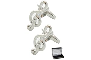 COLLAR AND CUFFS LONDON - Boutons de Manchette avec Boite-Cadeau - Grand Qualité - Clé de Sol - Parfait pour Les Amateurs de Musique - Laiton - Couleur Argent - Prof Chanteur Violon Piano DJ