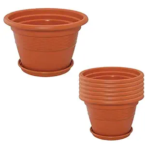 Meded Plastic Pot with Bottom Tray, 16 inch, 6 Piece