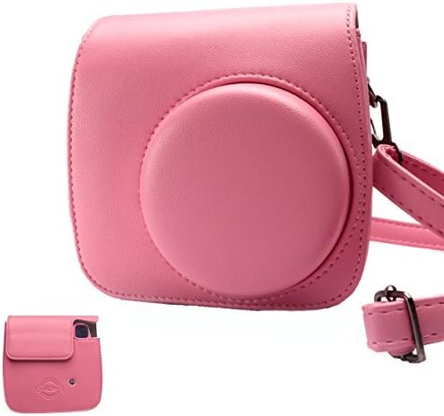 HelloHelio Classic Vintage PU Leather Instax Camera Compact Case For Fujifilm Instax Mini 9/8/8+ Instant Film Camera (Flamingo Pink)
