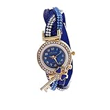 Damen-Uhren Wrap-Around-Mode Padlock Chenang Diamond Armband Dame Womans Armbanduhr Mode Damenarmbanduhr Vintage im großes Ziffernblatt & schmales Lederband (Blau)