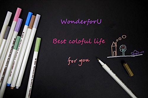Metallic Marker Stifte, Satz von 10 Farben Metallischen Maker Pen für Fotoalbum Gästebuch Kartenherstellung, auf Oberfläche-Papier Glas Kunststoff Töpferei Stein Färbung Bücher, von WonderforU - 2