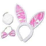 S/O Bunny Set 3 tlg. Ohren, Fliege und Stummelschwanz Kostüm Häschen Set Hase Bunny Fasching für Erwachsene - 