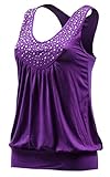 Basis Tops Damen Tanktop - Beach Top - Tank Tops mit Nieten - Ringertop - Ringerrücken - Runder Halsausschnitt - TShirt - 5003 - Violett