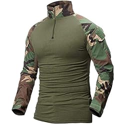 ShallGood Shirt en Coton à Manches Longues pour Hommes avec Poches - Outdoor - Militaire Hommes Tactique Militaire Airsoft Combat Slim fit T-Shirt Longue Manche avec Fermeture éclair C Vert Medium