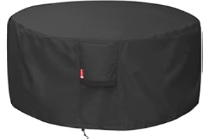 SHEECHUNG Feuerschalen-Abdeckung – wasserdichte 600D robuste runde Terrassen-Feuerschalen-Abdeckung schwarz (rund – 127 cm D x 61 cm H), passend für 114,3 cm, 116,8 cm, 121,9 cm, 127 cm Feuerschalen-Abdeckung