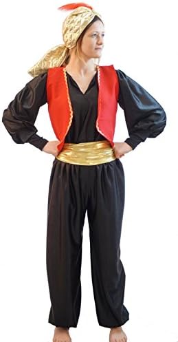 World Book Day-Panto-Genie-Aladdin GENIE OF THE LAMP SULTAN HAT with FEATHER Black Fancy Dress Costume - All Ladies Size's (SIZE 14)
