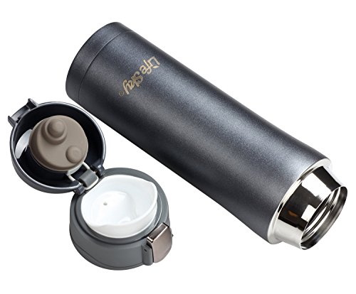 LifeSky Insulated Travel Kaffeetasse, Edelstahl (16 oz), BPA-frei – Deckelverschluss verhindert Leckagen und Verschüttungen(dunkelgrau) - 4