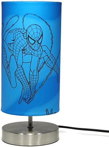 Spiderman Lamp With Lampshade and Chrome Base Marvel Avengers Comic Boys Bedroom Bedside Table Desk Lamps Night Light Accessories Superhero Gifts