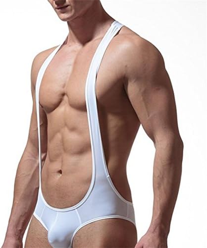 Jumpsuit Myhope Men's Wrestling Singlet Bodysuit One-piece Suspenders Underwear Brief, white, m