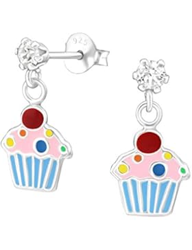 Tata Gisele© Kinder-Ohrringe aus Sterling-Silber 925/000und Kristall Swarovski© transparent–Cupcake Kuchen...