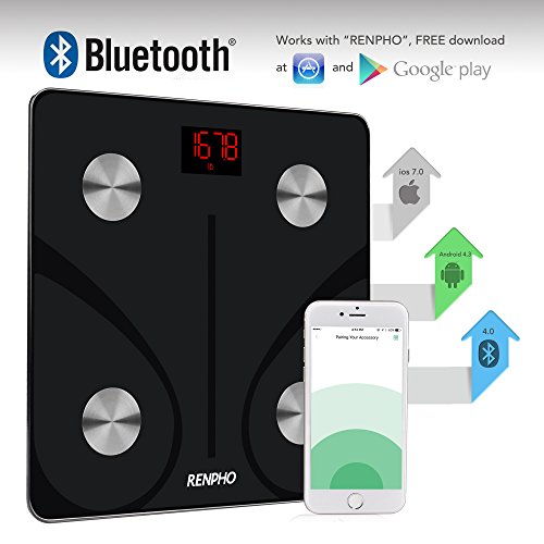 RENPHO® Körperanalysewaage mit Bluetooth /Web Connect Smart Scale/Digitale Personenwaage/Körperfettwaage für Gewicht, Körperfett, Wasseranteil, Muskelanteil, Knochenmasse, BMI Werte, etc. Gratis App: RENPHO für iOS und Android, max. 180kg/0,05kg, Schwarz - 5