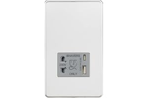 Knightsbridge Screwless Shaver socket with dual USB A+C (5V DC 2.4A shared) - polished chrome with grey insert