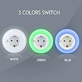 Brandson – LED Nachtlicht / Orientierungslicht / Nachtlampe | integrierter Helligkeits-/ Dämmerungssensor | drei wählbare Farben (weiß, grün, blau) | Kindersicherung | inkl. Zwischenstecker | max. 3680W | IP20 | stromsparend - 3