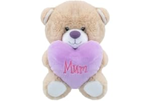 ARI & DEB for Mum - 16cm Mum Teddy Bear holding a Purple Heart with Mum written on it Teddy for Mum - Mothers Day – Birthday Gift for Mum.
