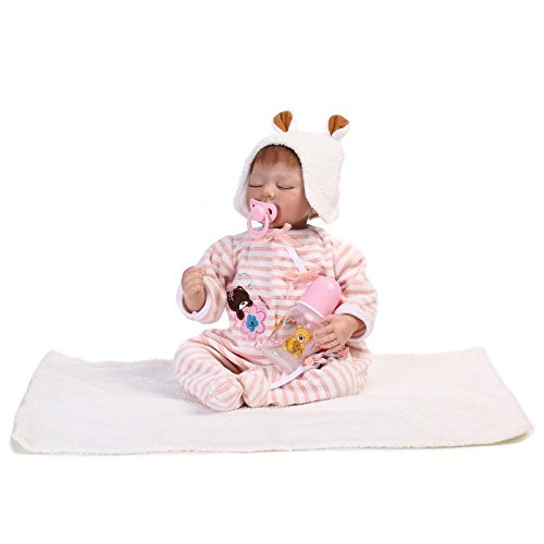 Nicery Reborn Baby Doll Soft Simulation Silicone Vinyl 22inch 55cm Magnetic Mouth Lifelike Boy Girl Toy Pink Sleeping Bear Eyes Close