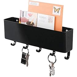 mDesign Range-clés avec Panier de Rangement - accroche-clés Polyvalent en Plastique Dur & Robuste - avec Compartiment pour Stockage de courrier, Lettres ou téléphones Portables - Couleur: Noir