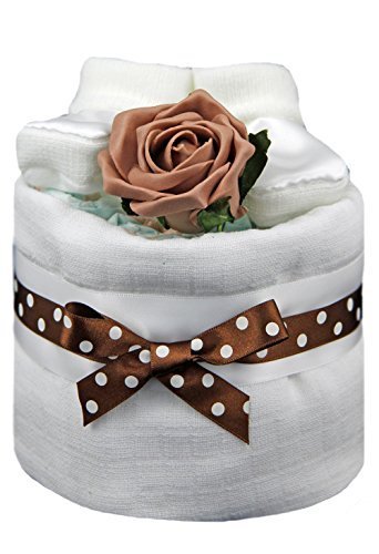 New 1 Tier Brown and White Nappy Cake for Unisex Baby - shower, maternity gift