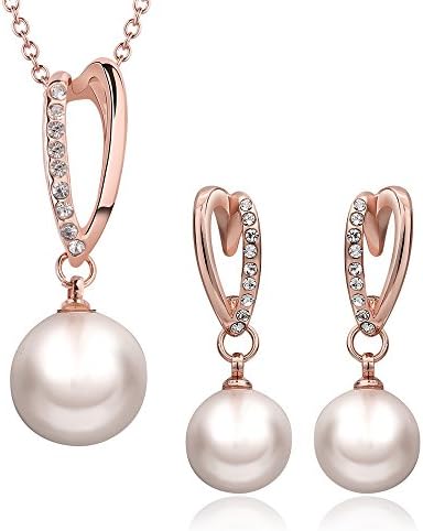 Fashion jewelry rose gold White crystal pearl Pendant Earrings Wedding Party Jewelry Sets for women S2008