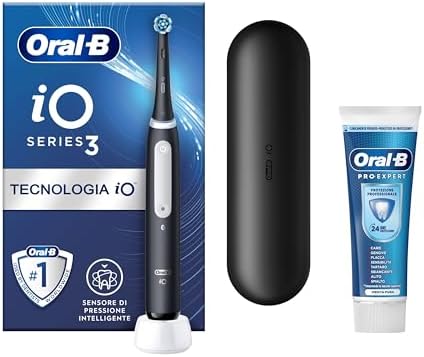 Oral-B Spazzolino Elettrico Ricaricabile iO 3 Nero, 1 Testina Di Ricambio, 1 Custodia Da Viaggio. + Dentifricio Oral-B Pro Expert Protezione Professionale 75ml. 1 Spazzolino