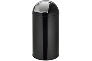 hjh OFFICE 741008 Mülleimer XXL PUSH 50L Schwarz Retro Abfallsammler mit Push-Klappe