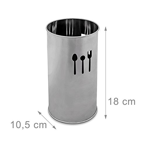 Relaxdays Besteckhalter Edelstahl HxD 18 x10,5 cm Besteckständer und Besteckkorb in metallic Style als Küchenutensilien-Halter mit originellem Muster und Abtropflöchern Besteck-Abtropfkorb, anthrazit - 3