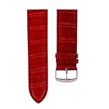 Kaiki Leder Uhrenarmband,16mm Hochwertiges weiches Schweißband-Lederband-Stahlwölbungs-Armbanduhr-Band (Red)