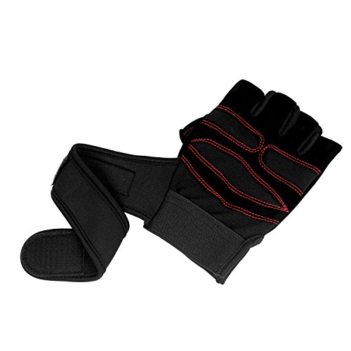 Fitness Handschuhe Trainingshandschuhe Sporthandschuhe für Bodybuilding und Krafttraining wie Gewichtheben Hanteln Klimmzüge u. a. (Schwarz-Rot) - 5