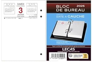 LIBELLUS Lecas - 1 Bloc Ephémérides de Bureau Date à Gauche - Janvier 2026 à Décembre 2026 - Format 8,5 x 11,5 cm