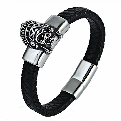 Adisaer Stainless Steel Men's Vintage Bracelet Indian Chief Squat Head Black Best