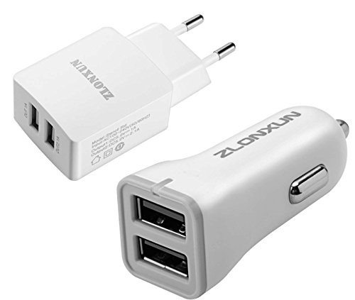 Ladegerät: Dual – USB – mauer – ladegerät 2.4A + KFZ Ladegerät + 2 Micro – USB – Kabel für Samsung Galaxy S7 S7 Edge S6 Edge+ s4 S2, Samsung Galaxy Note 4 edge, Note 5, lg g3 g8, HTC one m8, Mehr(Weiß) - 5