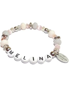 ARTemlos® Handgefertigtes Kinder-Armband mit Name aus Edelstahl und Perlen (016)