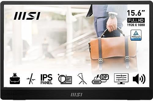 MSI PRO MP161 Monitor Portatile da 15,6", IPS FHD (1920x1080), 60Hz, eye-friendly, compatibile con PC, laptop, cellulari, speaker integrati, Ergo Kickstand - Mini-HDMI 2.0b, 2xUSB Type-C