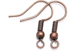 YJEMLE 100Pcs 20 * 17mm Red Copper Earring Hooks Hypo-allergenic Ear Wires Fish Hooks with Ball and Coil Earrings Wires Jewelry Findings for DIY Jewelry Making Earring Parts Supplies,Jewelry Findings Beading