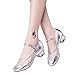 Produktbild Deloito Damen Mode Freizeit Einzelne Schuhe Gaze Schnalle Strap Quadratische Fersen Rumba Walzer Prom Schuhe Ballsaal Latein Salsa Tanzschuhe (Silber,40 EU)