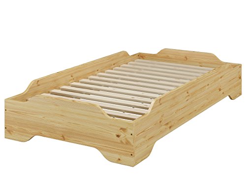 Erst-Holz® Stapelbett, Holzbett, Jugend Bett, Designer Bett 90x200 Massivholz Kiefer mit Rollrost 60.56-09
