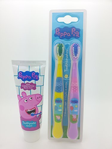 Peppa Pig Twin Pack Toothbrush & Bubble Gum Toothpaste Set