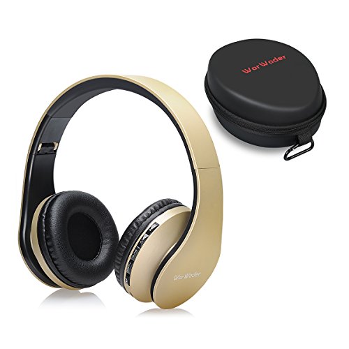 Wireless Bluetooth Over Ear Stereo Foldable Headphones, Wireless and Wired Mode Headsets with Soft Memory-Protein Earmuffs,Built-in Mic for Mobile Phone TV PC Laptop ?Gold?