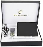 Geschenkset Herren Armbanduhr Schwarz -  Taschenlampe  LED - Brieftasche -Stift