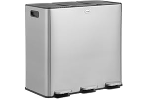 CASABEL Poubelle Tri Sélectif 3x20L, Acier Inox Chrome, Poubelle 60L Cuisine Recyclage Rectangulaire à Pédales, Anti Traces, Anti Odeurs, Systèmes de Tri des Déchets, Poubelle Tri Selectif 3 Bacs