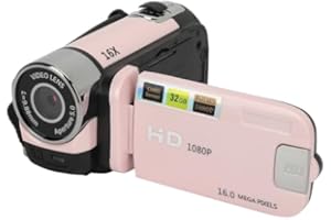Akozon Cámara de Vídeo Digital, 1080p 16mp Cámara Digital 2,4 Pulgadas Pantalla Giratoria Videocámara 16x Zoom HD Grabadora de Vídeo con Luz de Relleno (Pink)