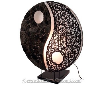 Tischlampe "Olivea" aus Naturmaterial und Krinkelstoff, Höhe 50cm - Thai Deko Lampe - Asiatische Lampen Stehlampe, Stehleuchte, Tischlampe, Wandleuchte, Deckenlampe, Lampenschirm