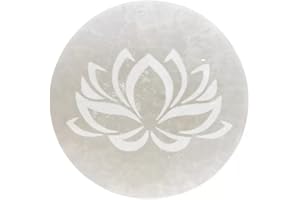LAMARE PLACA DE SELENITA - Placa de Carga de Cristales, Joyas y Piedras Curativas - Piedra Selenita Natural - Placa de Carga Grabada - Diámetro 10 cm (Placa Selenita Flor de Loto)