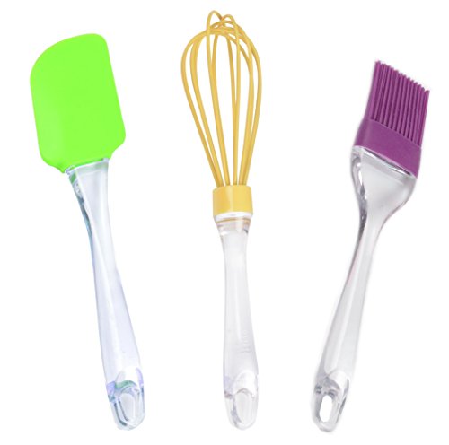 3-teiliges Silikon Küchenset / Backset – Teigschaber, Schneebesen und Back Pinsel (Bunt) - 2