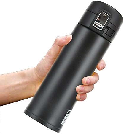 LONZOTH Double Walled Vacuum Insulated Travel Coffee Mug| Bottiglia Acciaio Inox, 450ML Bottiglia di Acqua Termica Acciaio Inox,Tazza da Viaggio/Caffè,Senza BPA,Doppia Parete Isolate Borraccia Portatile thermos per Campeggio/Viaggio/Picnic/Sport (Black)