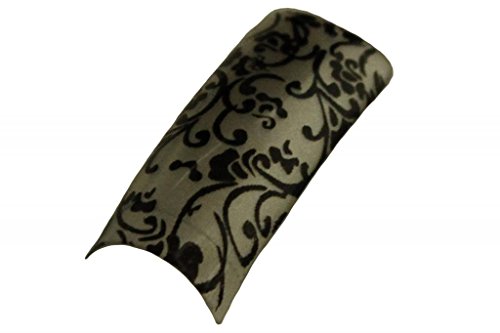 Effect Beauty 50pcs Clear, Black Flowers & Vines Acrylic Pre-Designed Nail Tips - Tip Sizes 1-10