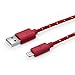 Produktbild 8-pin lightning Ladekabel Textil Kabel USB Datenkabel 3 Meter - iOS 10 - für iPhone 7, 7 Plus, 6s, 6s Plus, 6, 6 Plus, SE, 5s, 5c, 5, iPad in rot von PhoneStar