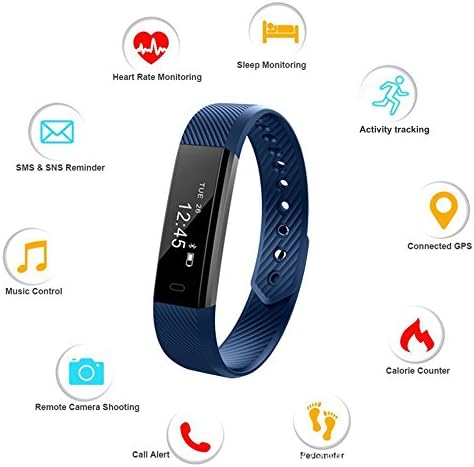 HSW Fitness Tracker Smart Bracelet Fitness Wristband Heartrate Monitor Pedometer Sleep Monitor Health Sport Acitivity Tracker for Android iOS Smartphones (ID115HR - BLUE)